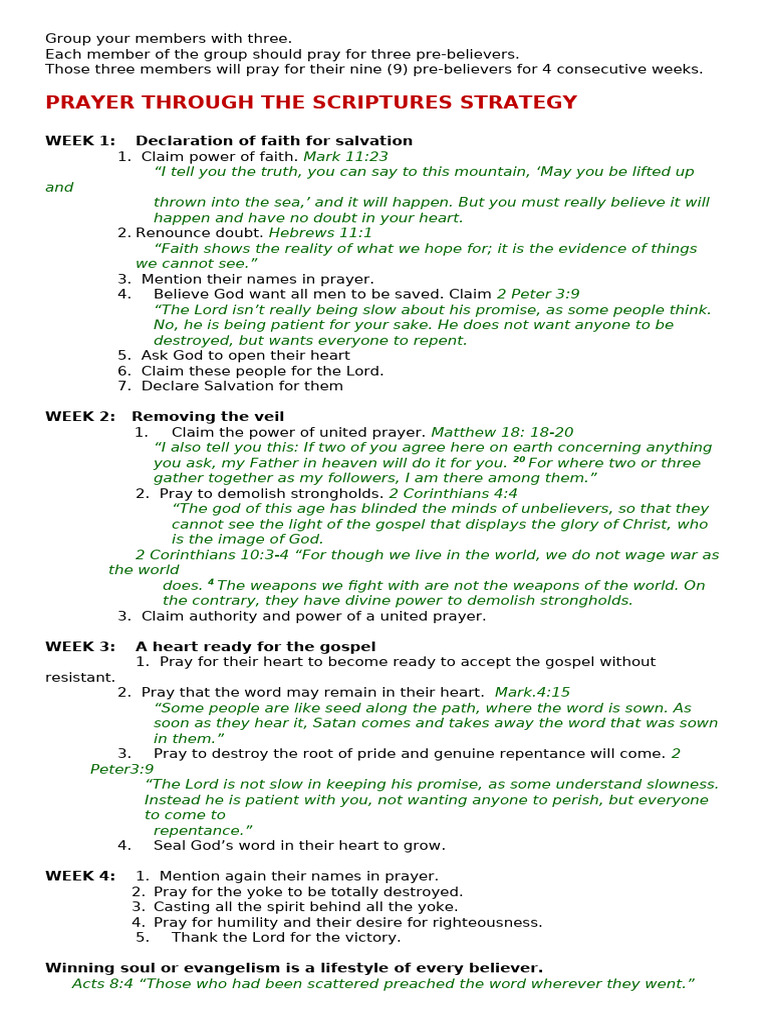 Prayer Strategy for Evangelism Groups | PDF | Salvation | Faith