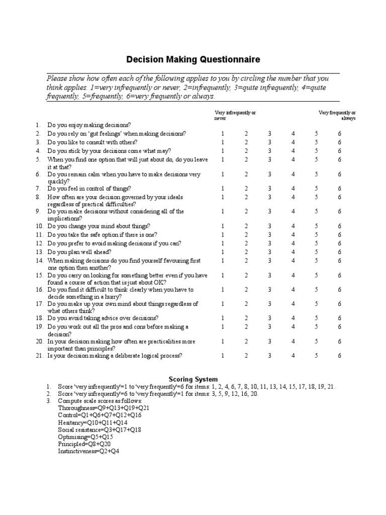 Decision Making Questionnaire Analysis | PDF | Traffic Collision ...