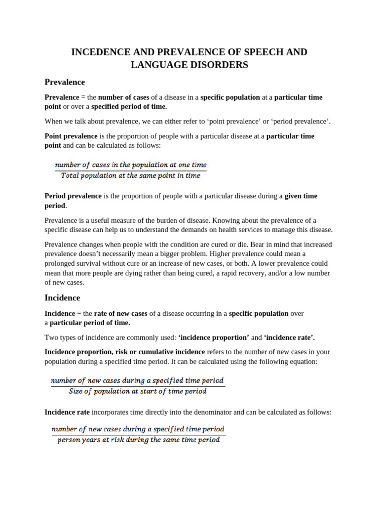 Incedence and Prevalence of Speech and Language Disorders | PDF ...