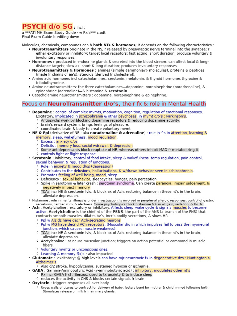 Neurotransmitters and Mental Health Guide | PDF | Psychosis | Schizophrenia