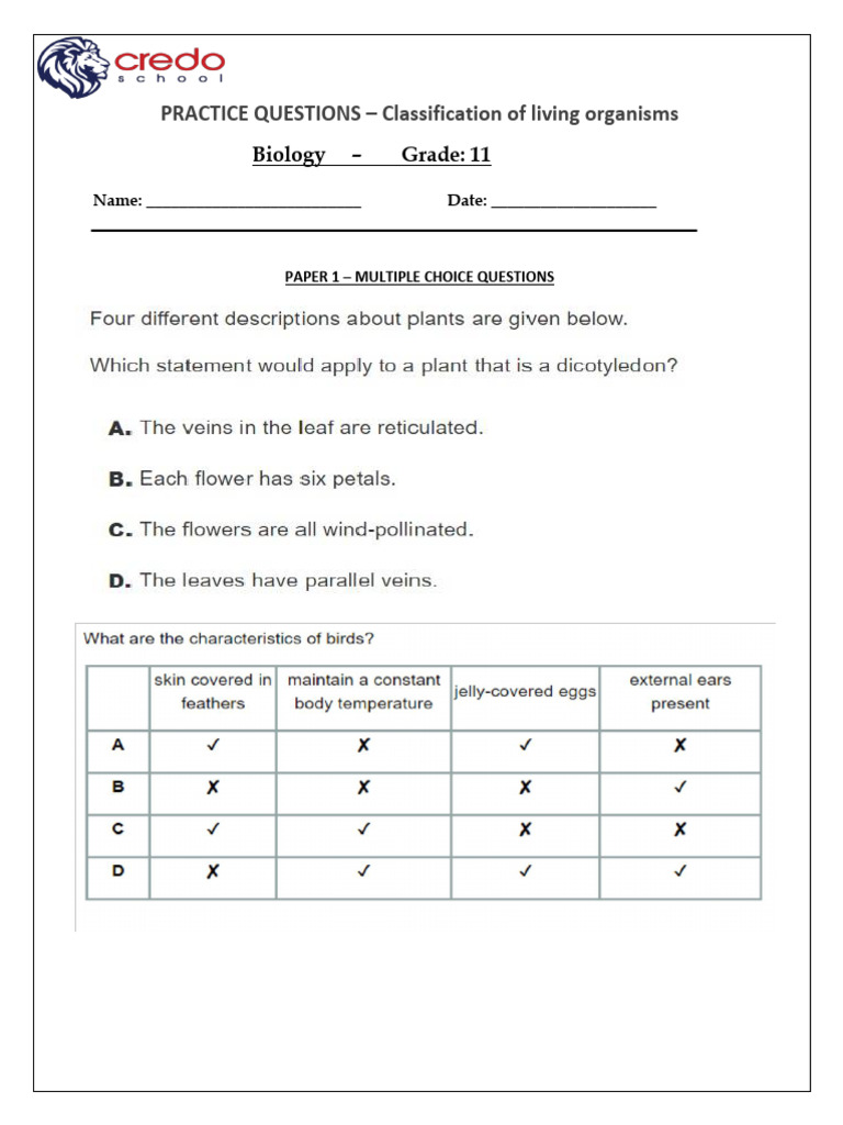 Classification of Living Organisms Quiz | PDF | Meerkat | Desert
