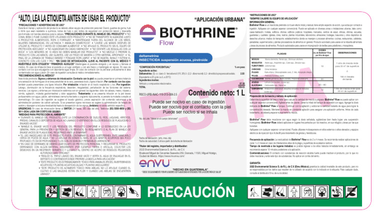 Insecticida Biothrine: Deltametrina y Uso Seguro | PDF | Alimentos | Agua