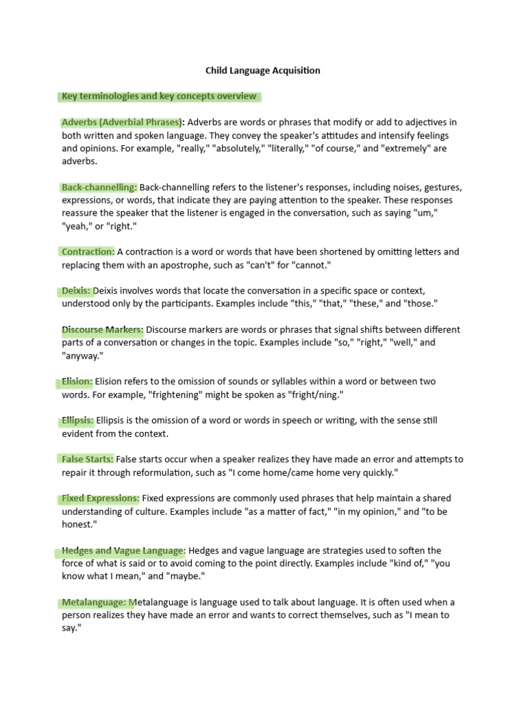 Child Language Acquisition - Review | PDF | Cognitive Development ...