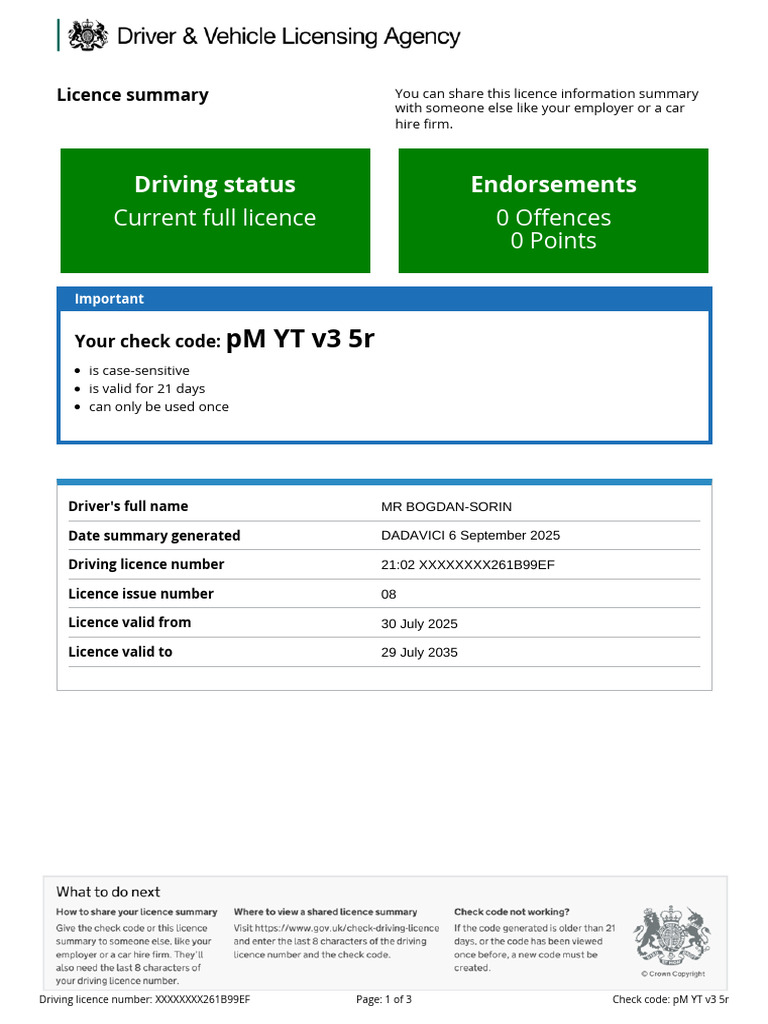 261B99EF Licence Summary 2025-09-06 | PDF
