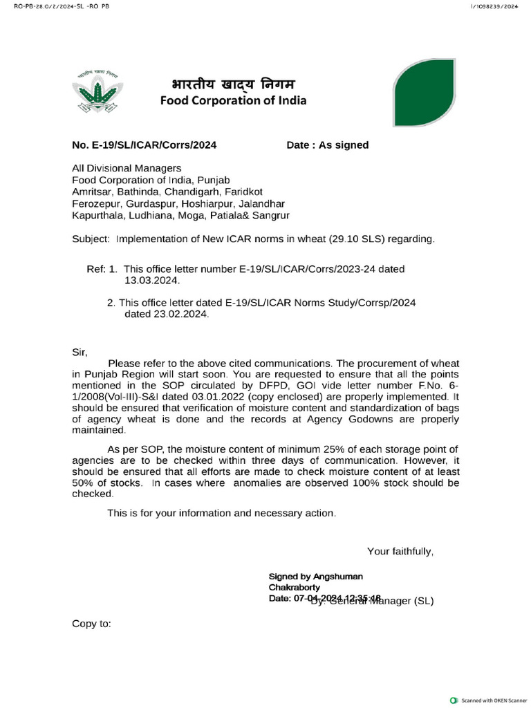 Letter From DGM SL RO CHD | PDF
