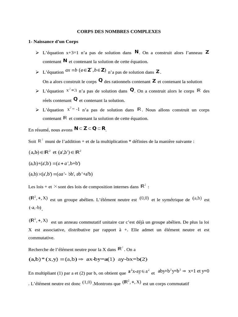 Corps des Nombres Complexes et Propriétés | PDF | Zéro d'une fonction ...