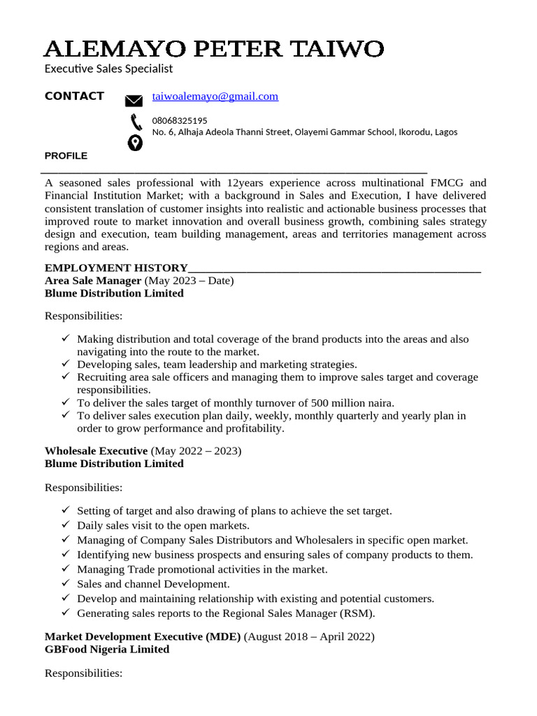 Executive Sales Specialist Profile | PDF | Sales | Marketing