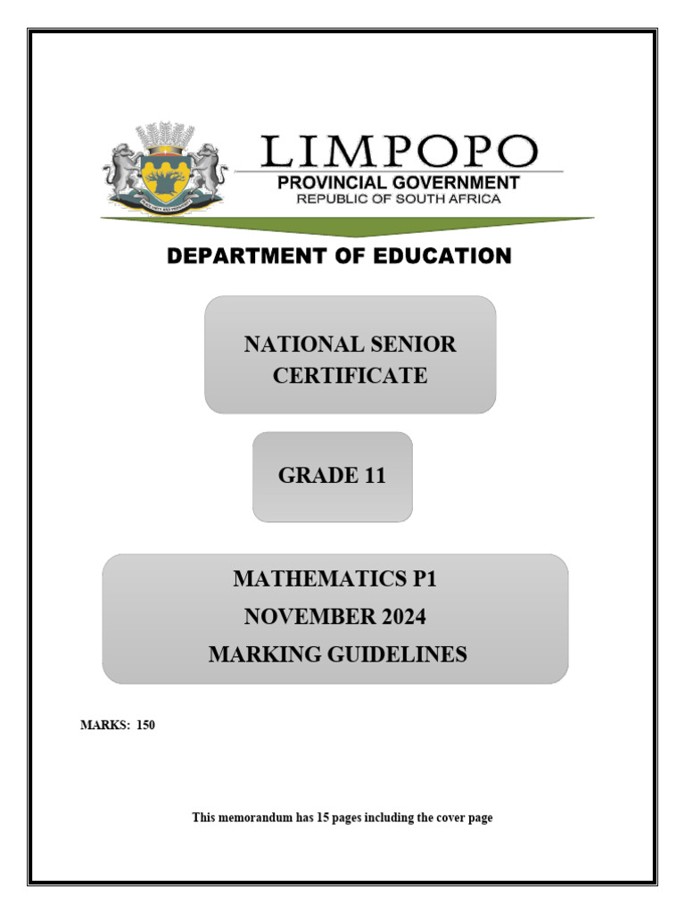 Grade 11 Math P1 Memo Nov 2024 | PDF