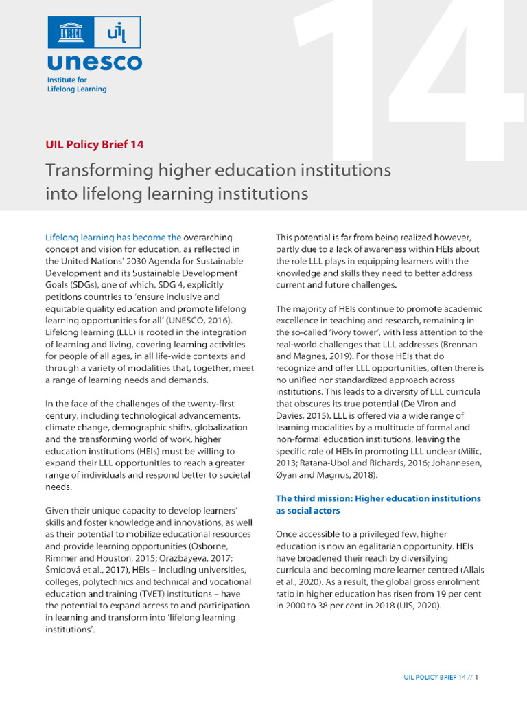 Transforming Higher Education Institutions Into Lifelong Learning ...
