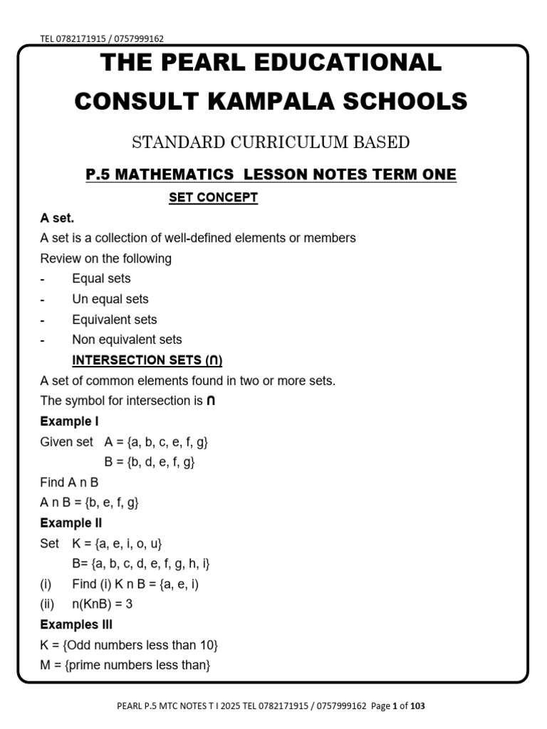 Pearl P.5 MTC Lesson Notes Term 1 2025-1 | PDF | Decimal | Arithmetic
