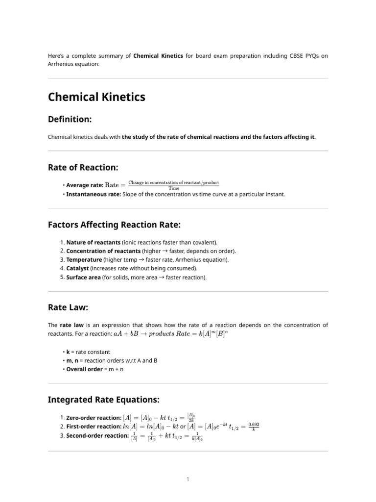 Chemical Kinetics Exam Summary Guide | PDF | Reaction Rate | Reaction ...