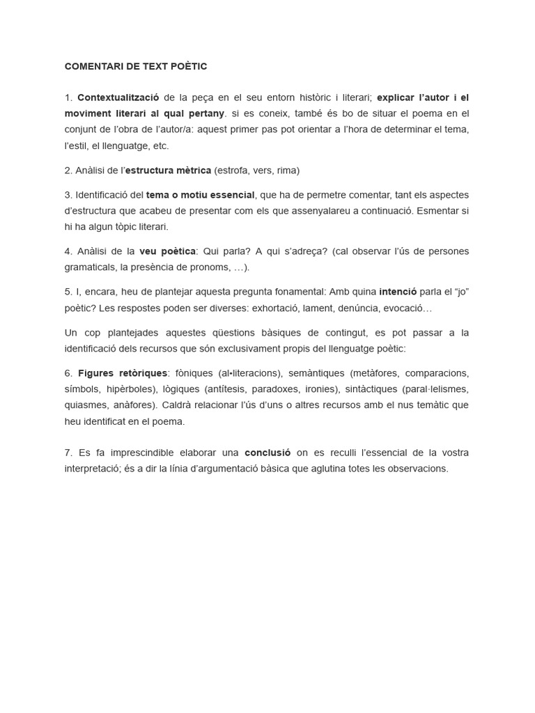 Comentari de Text Poètic | PDF