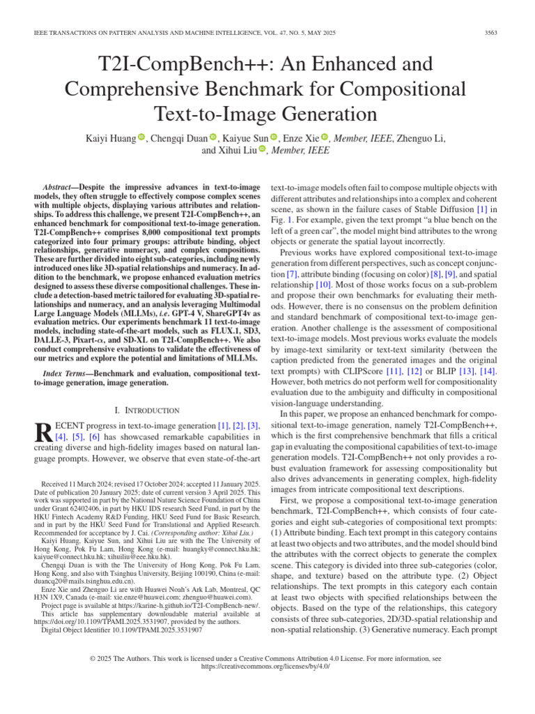 T2I-CompBench An Enhanced and Comprehensive Benchmark For Compositional ...