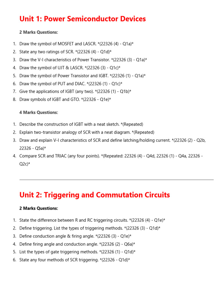 FPE 22326 (Unit Wise Questions) | PDF | Rectifier | Semiconductor Devices