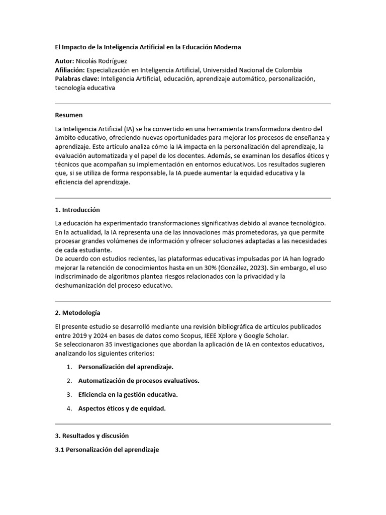 IA y su Impacto en la Educación Moderna | PDF | Inteligencia artificial ...