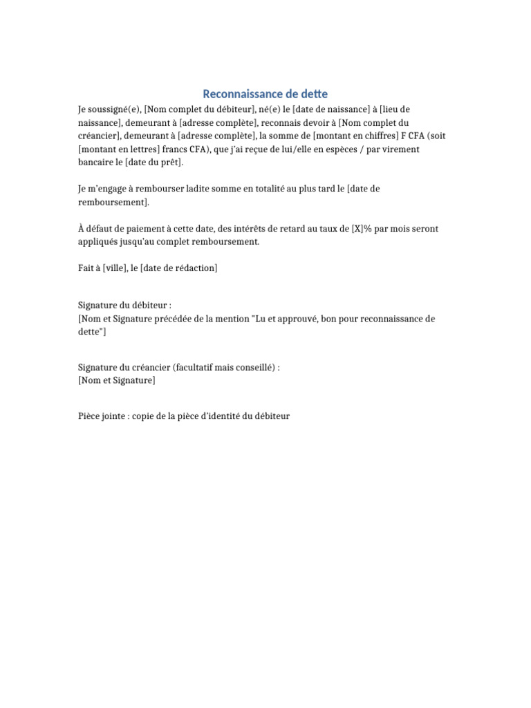 Modèle de reconnaissance de dette | PDF