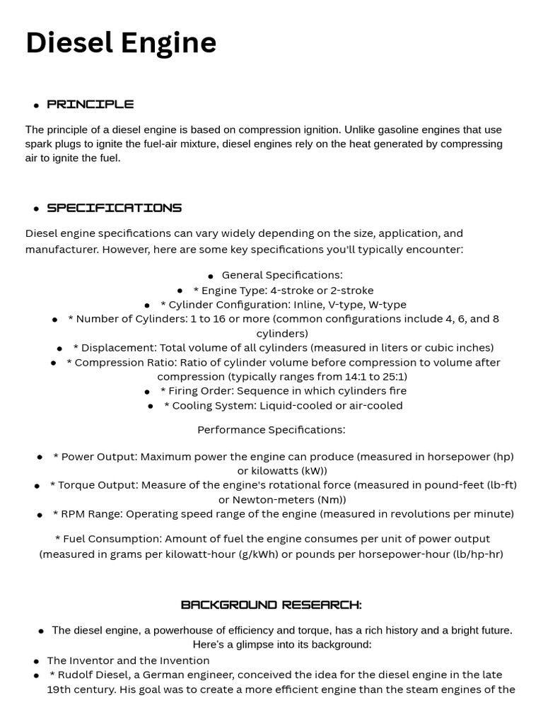 Diesel Engine Principles and Specifications | PDF | Internal Combustion ...