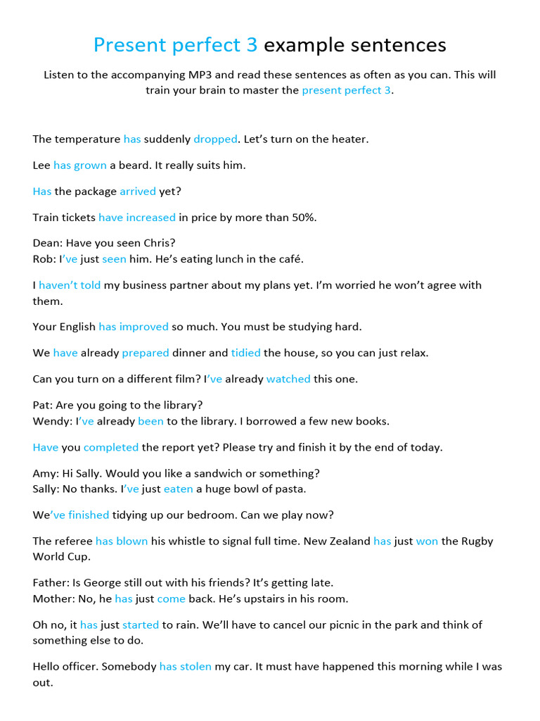 Present Perfect Tense Examples | PDF