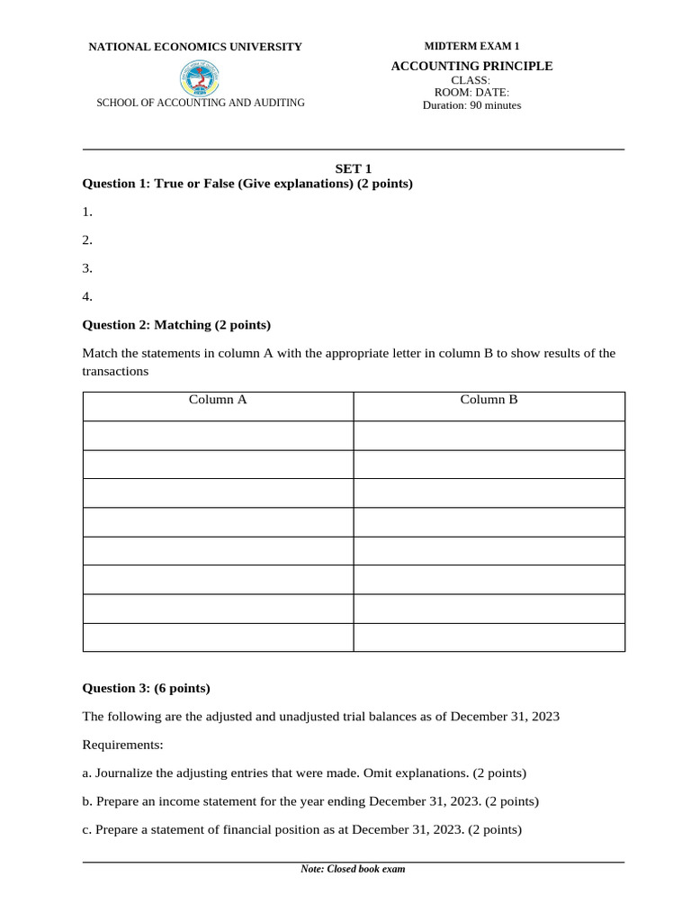Accounting Principles Midterm Exam 1 | PDF