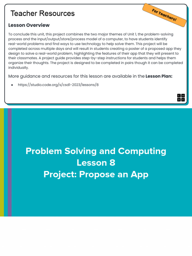 CSD Problem Solving and Computing - Lesson 08 - Project Propose An App ...