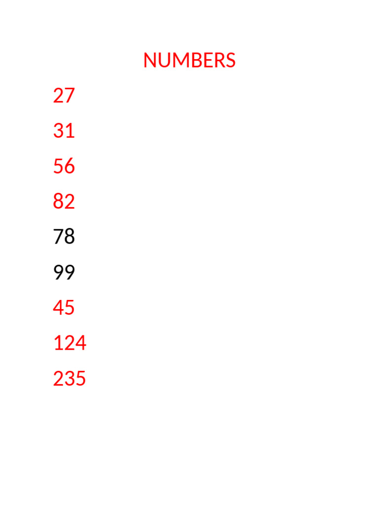 Number List with Written Values | PDF
