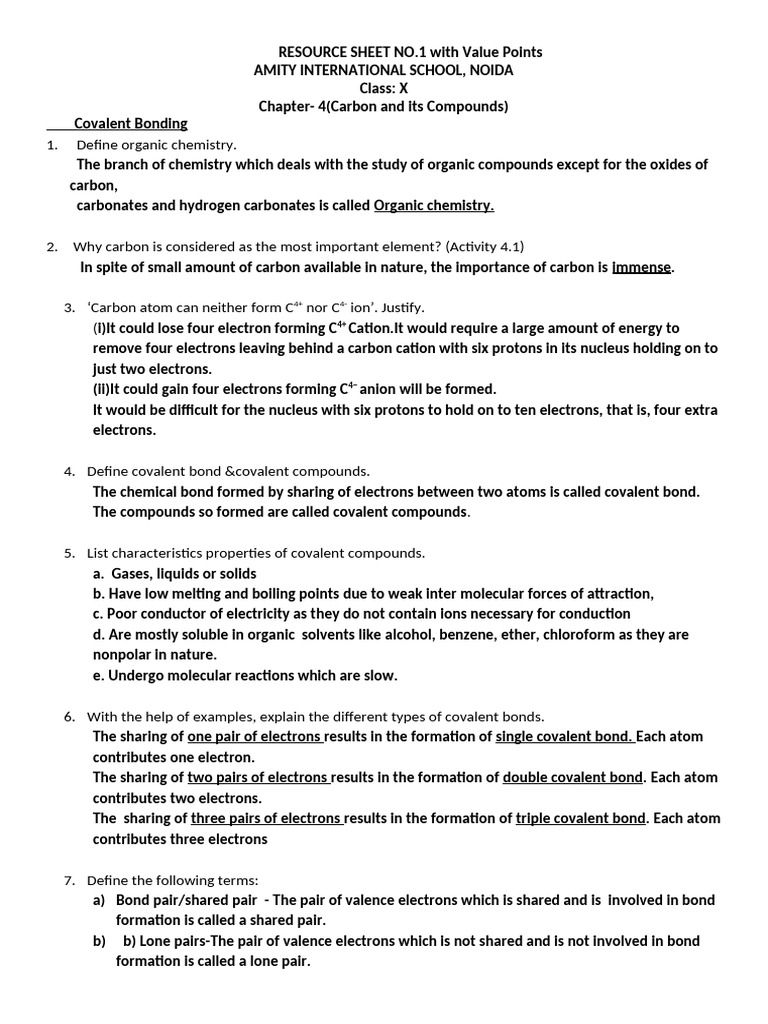 Carbon Compounds & Covalent Bonding Guide | PDF | Alkane | Alkene