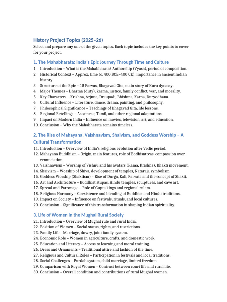 History Project Topics for 2025-26 | PDF | Vaishnavism | Mahabharata