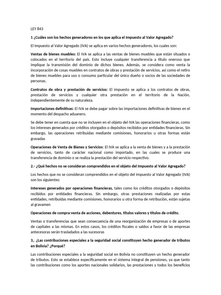 Hechos Generadores del IVA en Bolivia | PDF | Impuesto al valor ...