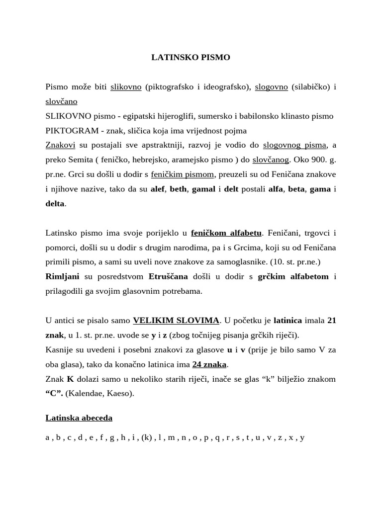 LATINSKO PISMO (Prvi Razredi) | PDF