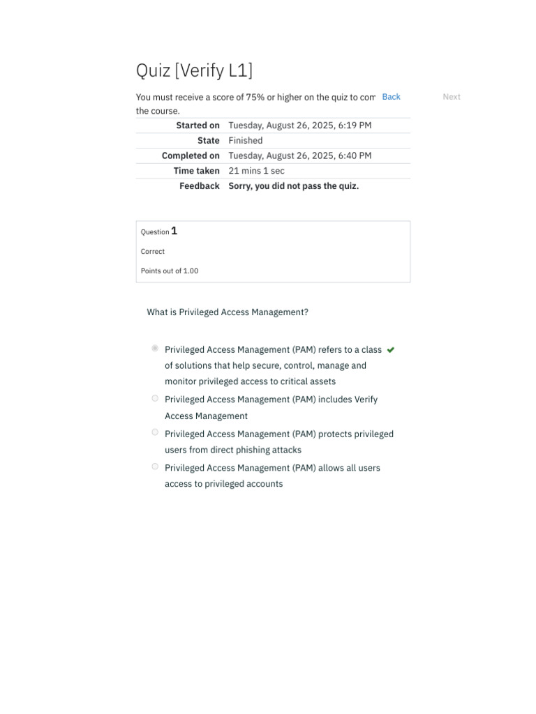 Quiz Results for Privileged Access Management | PDF | Cloud Computing ...