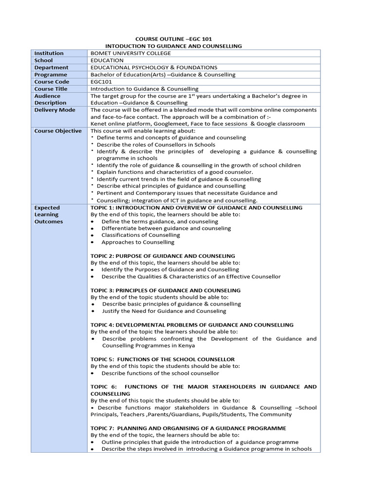 EGC 101: Intro to Guidance & Counselling | PDF | Counseling Psychology ...