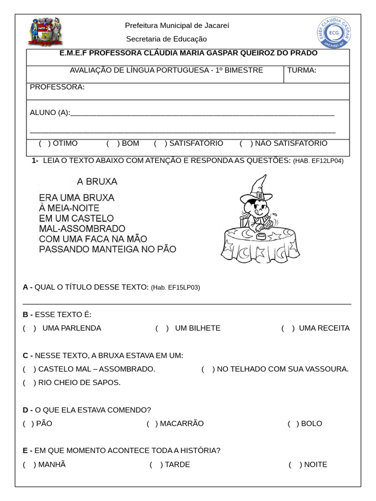 Avaliação de Português - 2º Ano | PDF