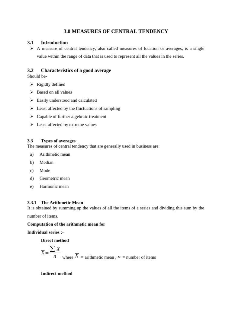 Measures of Central Tendency | PDF | Mean | Mode (Statistics)