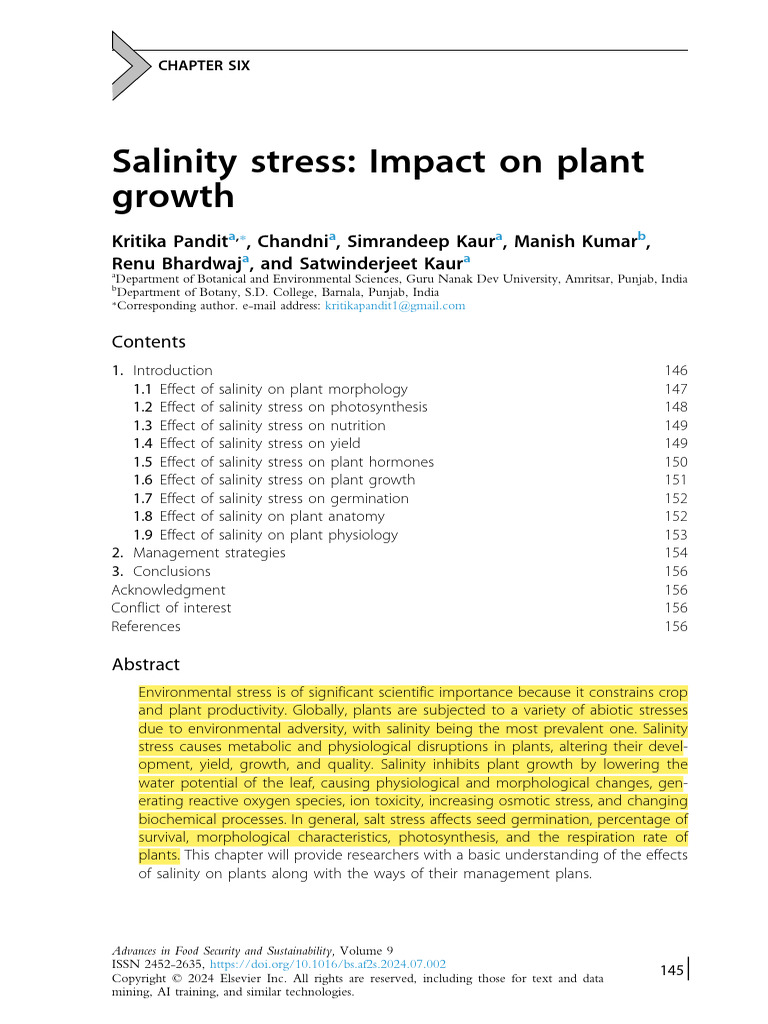 Salinity Stress Effects on Plant Growth | PDF | Plant Nutrition ...