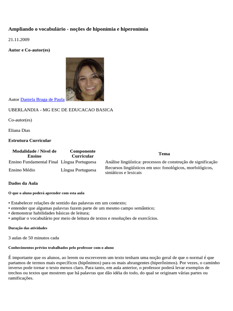 Hiponímia e Hiperonímia na Língua Portuguesa | PDF | Linguística ...