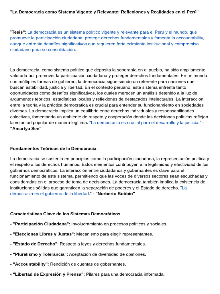 Democracia en el Perú: Retos y Oportunidades | PDF | Democracia ...