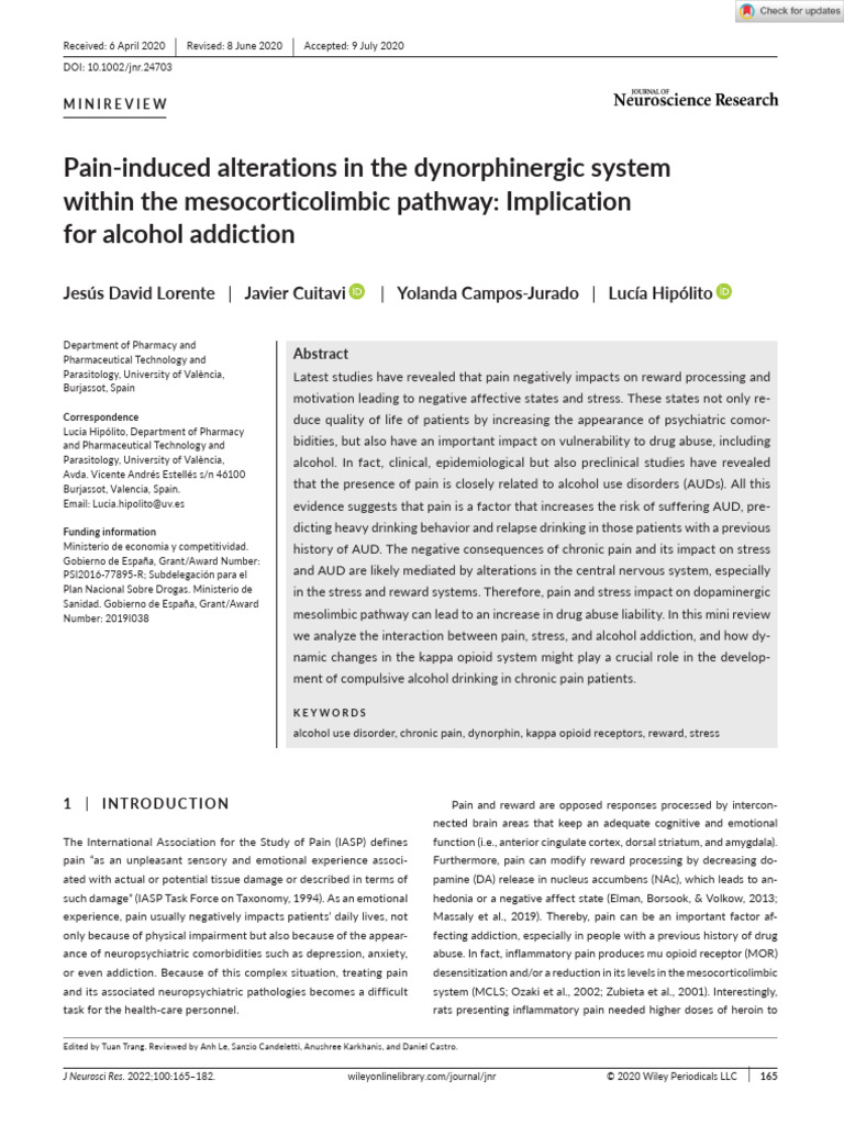 Pain's Role in Alcohol Addiction Risk | PDF | Reward System ...