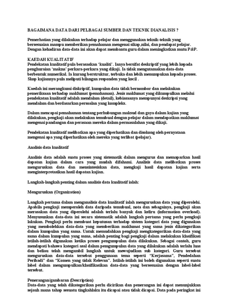 Bagaimana Data Dari Pelbagai Sumber Dan Teknik Dianalisis Pdf