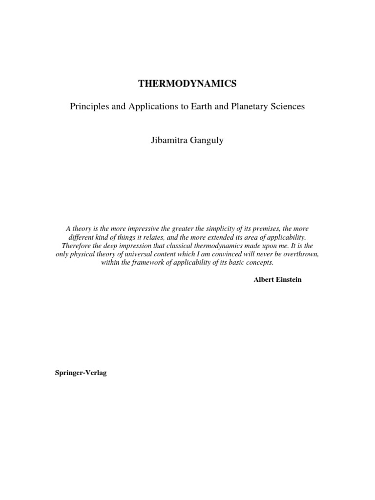 Principles and Applications To Earth and Sciences Thermodynamics PDF Chemical