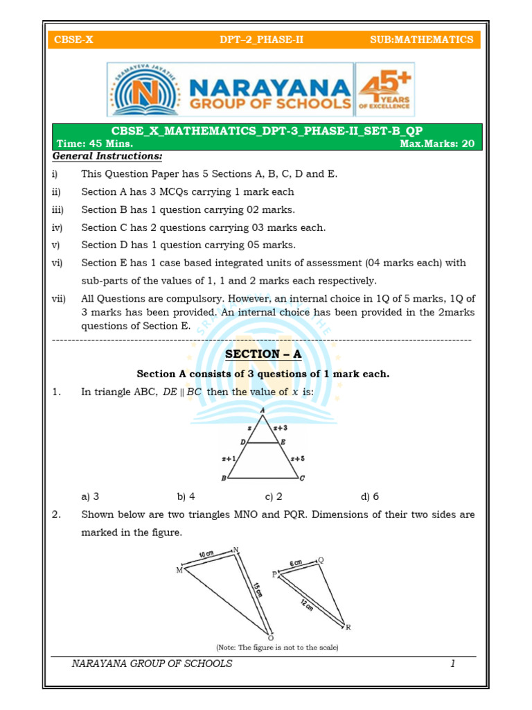 02 Cbse X Mathematics Dpt-3 Phase-II Set-B 13-11-2024 QP | PDF ...