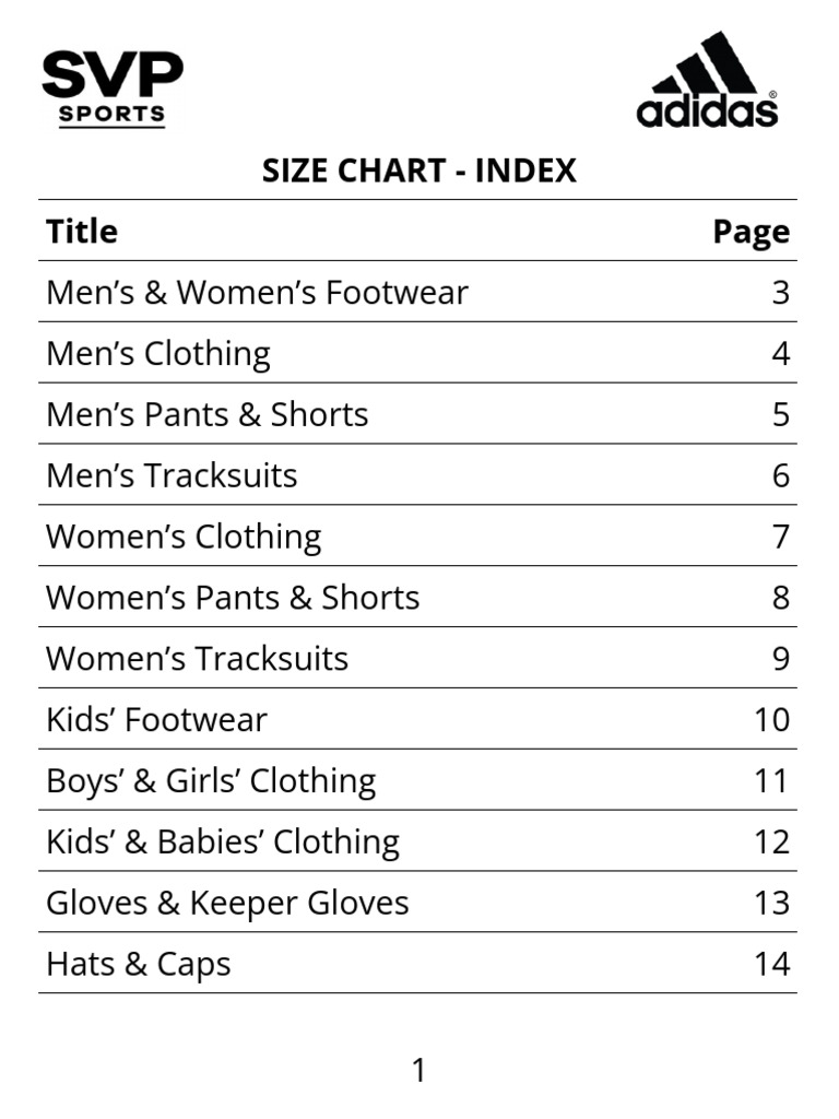 SVP Sports Size Chart Adidas | PDF