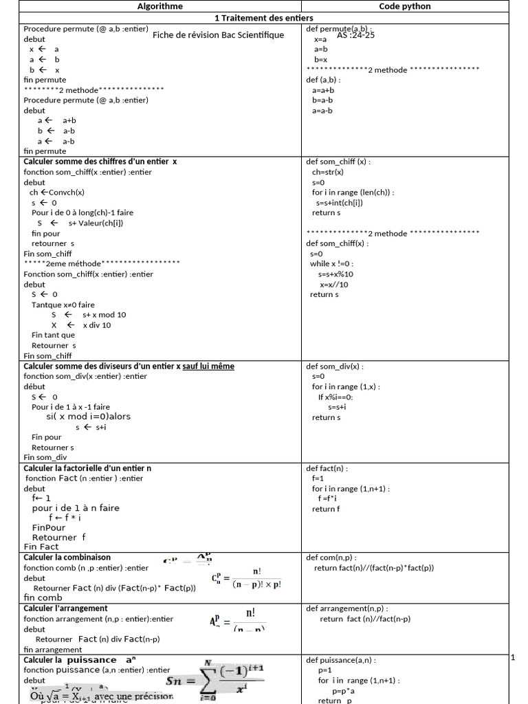 Algorithmes Python pour le Bac Scientifique | PDF | Mathématiques ...
