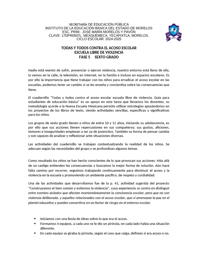 Todas y Todos Contra El Acoso 6o Si | PDF | Escuelas | Violencia