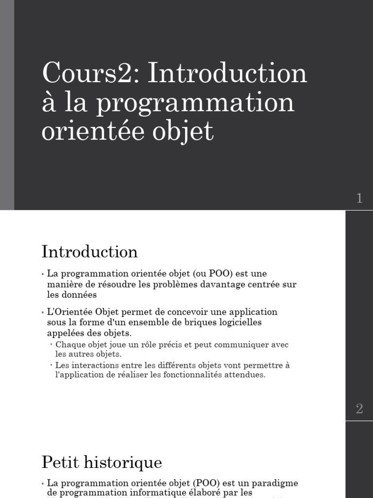 Introduction à la programmation orientée objet | PDF | Programmation ...