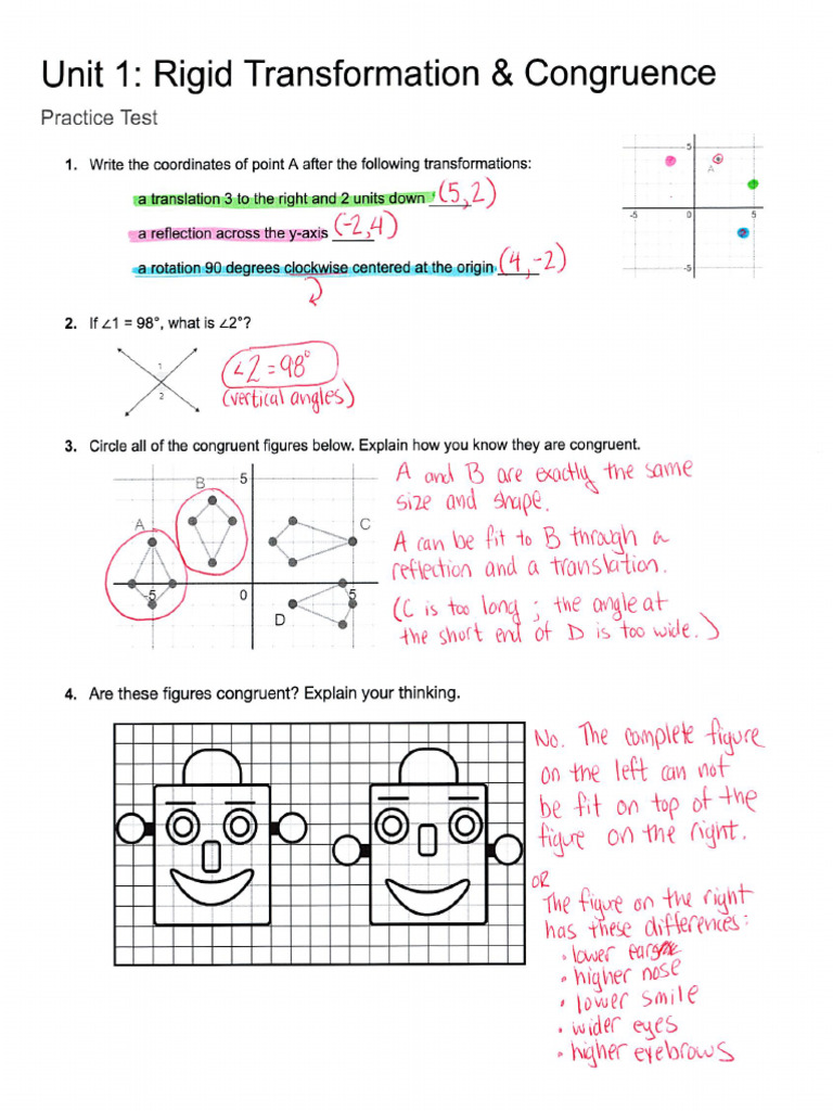 Rigid Transformations Practice Test | PDF | Euclidean Geometry ...