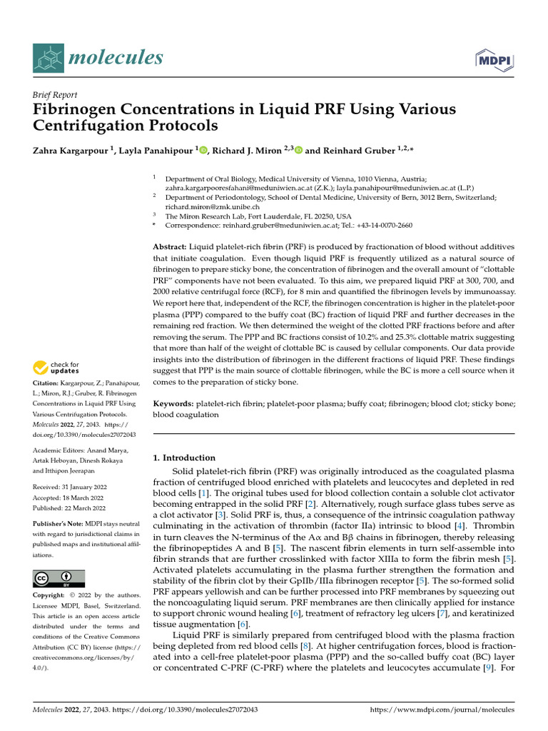 Fibrinogen Concentrations in Liquid PRF Using Various | PDF ...