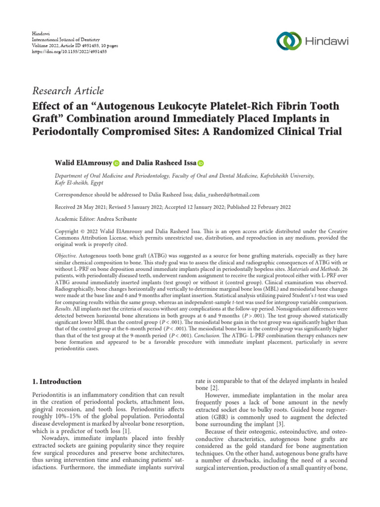 Autogenous Tooth Graft for Implants Study | PDF | Dental Implant ...