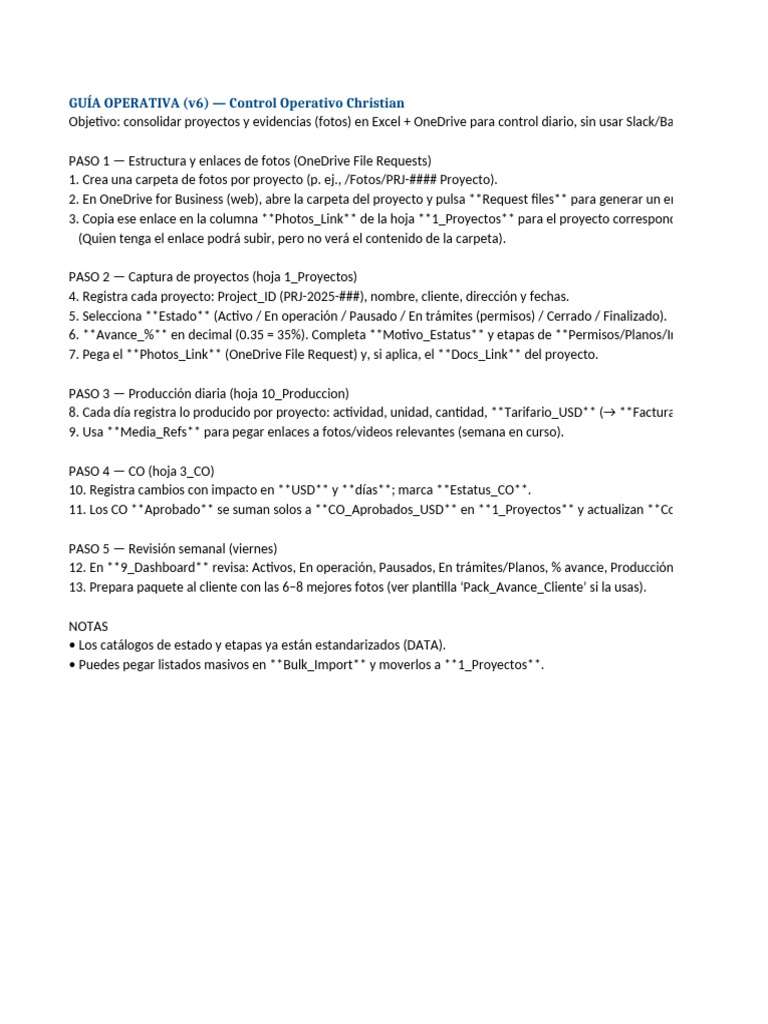 Guía de Control Operativo en Excel | PDF | Suites de oficina ...