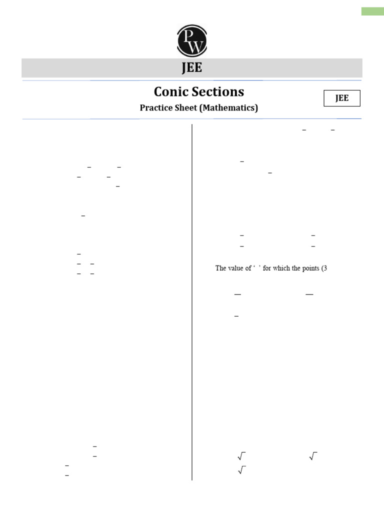 Conic Sections Prctice Sheet PDF | PDF | Perpendicular | Circle