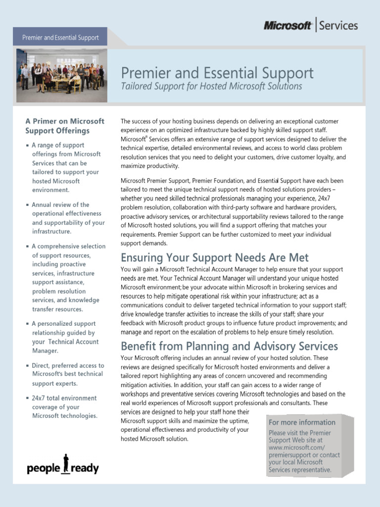 Microsoft Premier Services and Essential Support For Hosters | PDF
